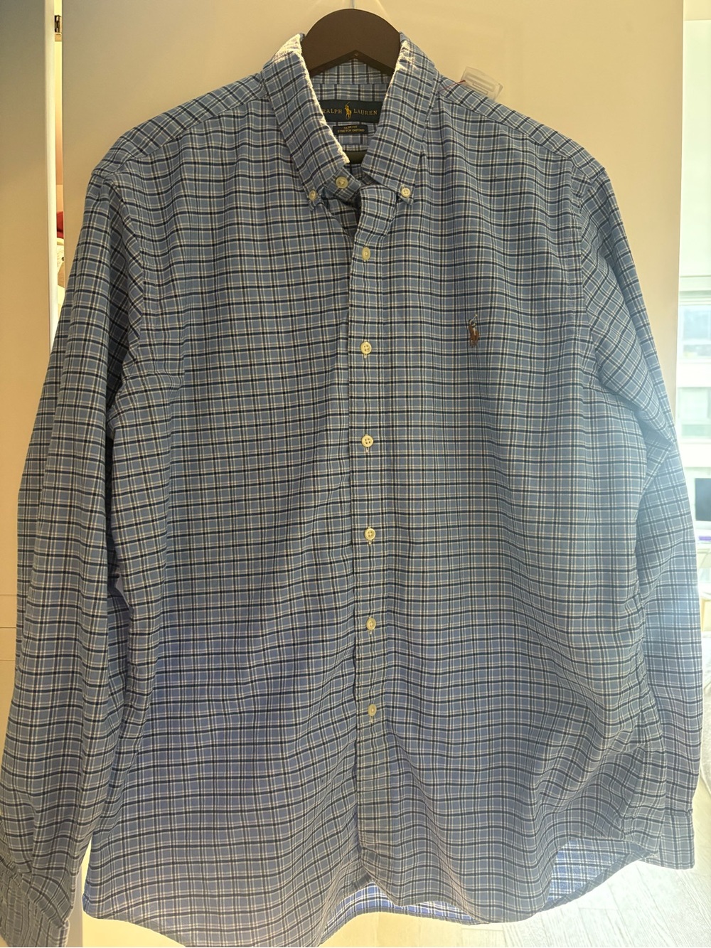 Polo Ralph Lauren Men Oxford Shirt XL Slim Fit Stretch Oxford Blue Color Pony XL